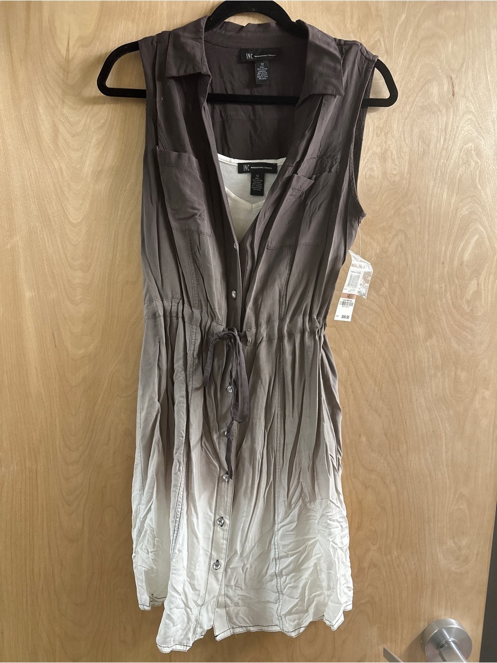 INC International Concepts Taupe to Cream Ombre Sleeveless Shirt Dress